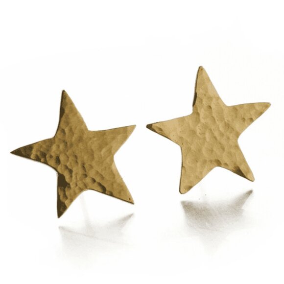 Handmade Hammered Star Stud Earrings - Picture 2 of 3